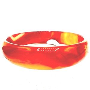 Natural Carnelian Agate Bangle Bracelet Marbled Translucent Sz 8 .5" wide